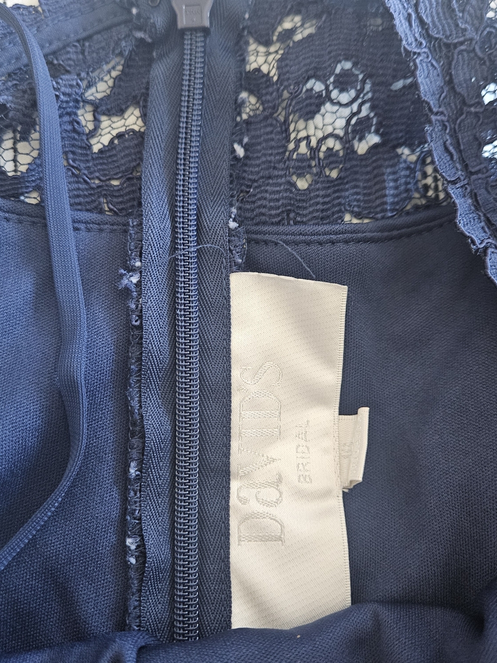 David's Bridal Navy Blue Lace Bodice Formal Dress